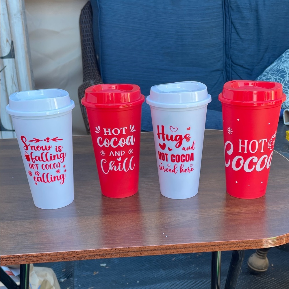 Hot Cocoa Tumbler - Red and White Insulated Travel Cups, 2.3 x 3.5 x 6.3,